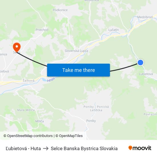 Ľubietová - Huta to Selce Banska Bystrica Slovakia map