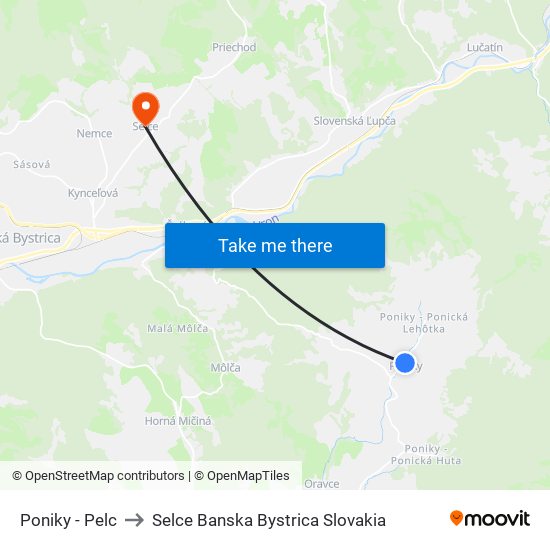 Poniky - Pelc to Selce Banska Bystrica Slovakia map