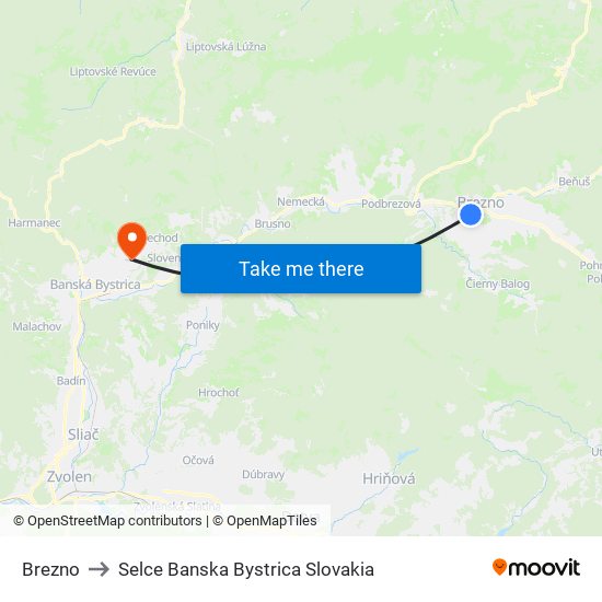 Brezno to Selce Banska Bystrica Slovakia map