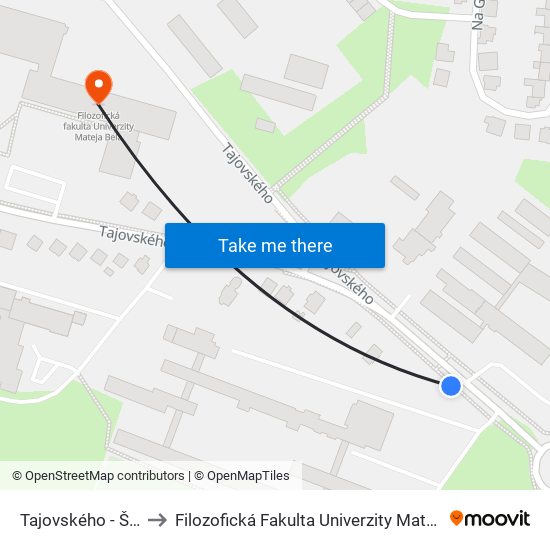 Tajovského - Školy to Filozofická Fakulta Univerzity Mateja Bela map