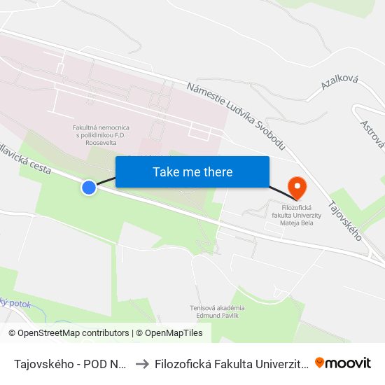 Tajovského - POD Nemocnicou to Filozofická Fakulta Univerzity Mateja Bela map