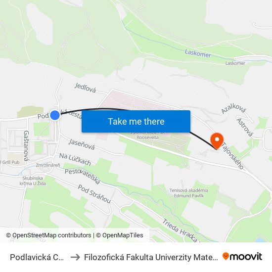 Podlavická Cesta to Filozofická Fakulta Univerzity Mateja Bela map