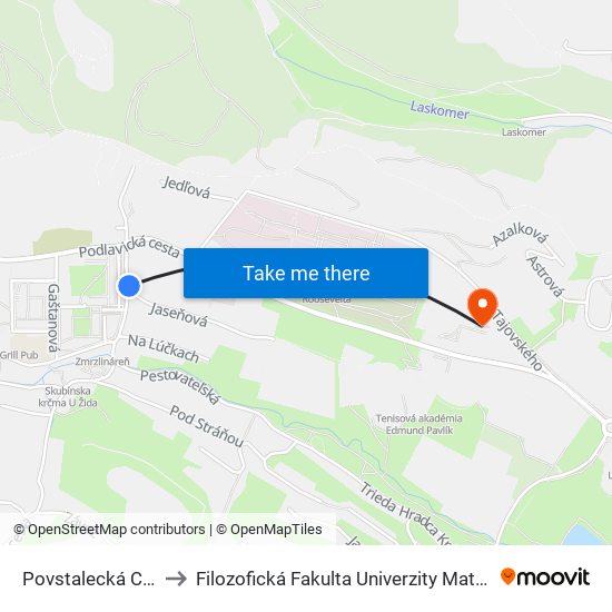 Povstalecká Cesta to Filozofická Fakulta Univerzity Mateja Bela map