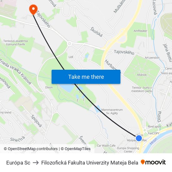 Európa Sc to Filozofická Fakulta Univerzity Mateja Bela map