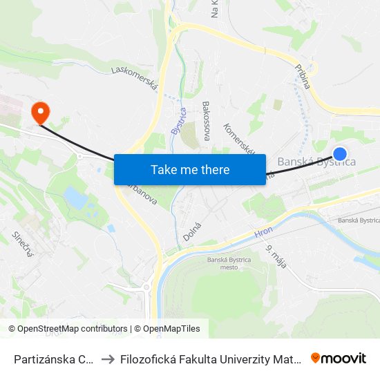 Partizánska Cesta to Filozofická Fakulta Univerzity Mateja Bela map