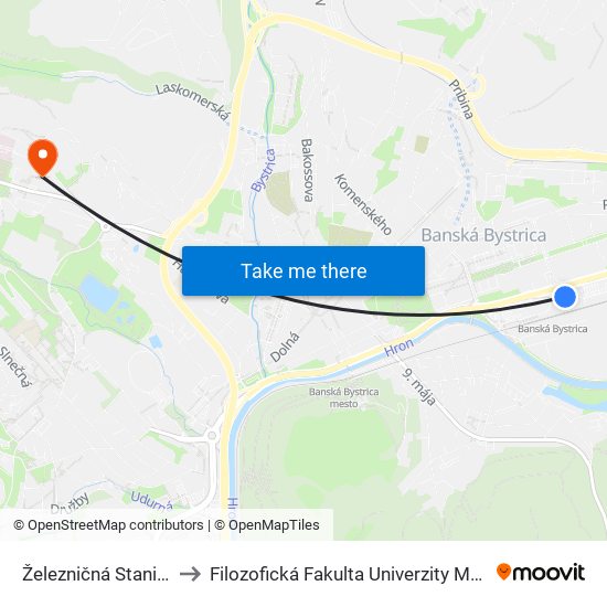 Železničná Stanica (C) to Filozofická Fakulta Univerzity Mateja Bela map