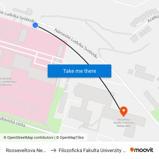 Rooseveltova Nemocnica to Filozofická Fakulta Univerzity Mateja Bela map