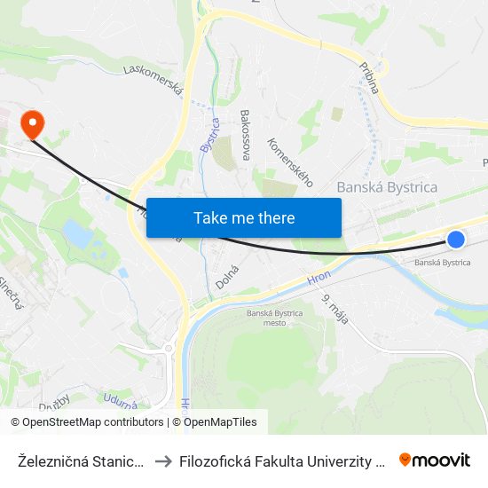 Železničná Stanica (A&B) to Filozofická Fakulta Univerzity Mateja Bela map