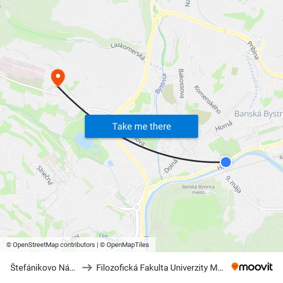 Štefánikovo Nábrežie to Filozofická Fakulta Univerzity Mateja Bela map