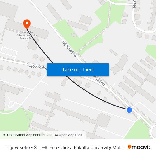 Tajovského - Školy to Filozofická Fakulta Univerzity Mateja Bela map