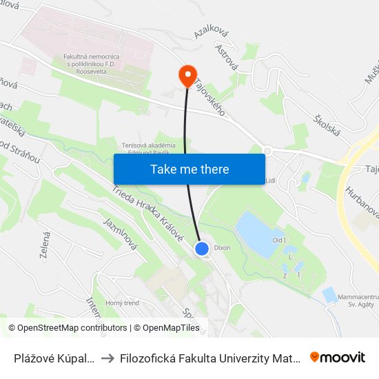 Plážové Kúpalisko to Filozofická Fakulta Univerzity Mateja Bela map