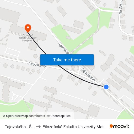 Tajovského - Školy to Filozofická Fakulta Univerzity Mateja Bela map