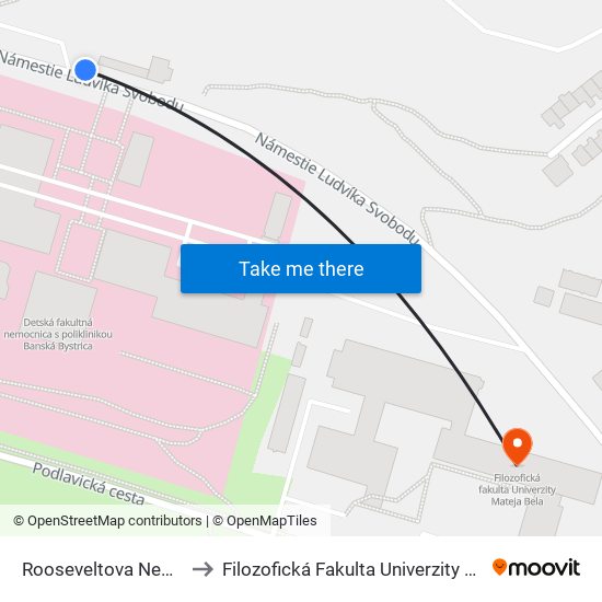 Rooseveltova Nemocnica to Filozofická Fakulta Univerzity Mateja Bela map