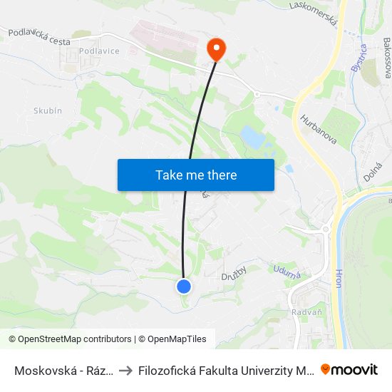 Moskovská - Rázcestie to Filozofická Fakulta Univerzity Mateja Bela map