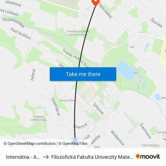 Internátna - Astra to Filozofická Fakulta Univerzity Mateja Bela map