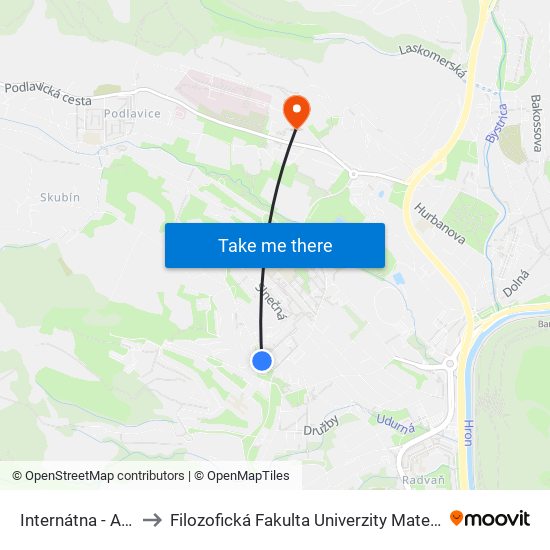 Internátna - Astra to Filozofická Fakulta Univerzity Mateja Bela map