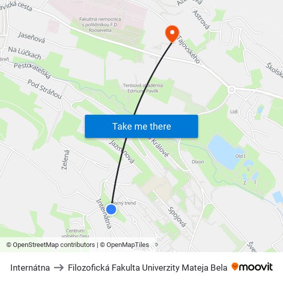 Internátna to Filozofická Fakulta Univerzity Mateja Bela map