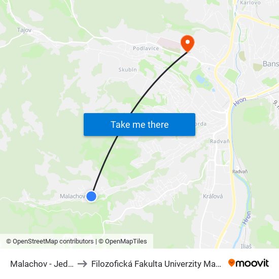 Malachov - Jednota to Filozofická Fakulta Univerzity Mateja Bela map