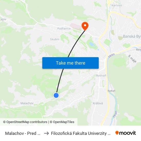 Malachov - Pred Určinou to Filozofická Fakulta Univerzity Mateja Bela map