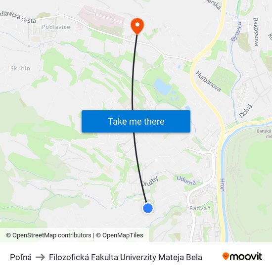 Poľná to Filozofická Fakulta Univerzity Mateja Bela map