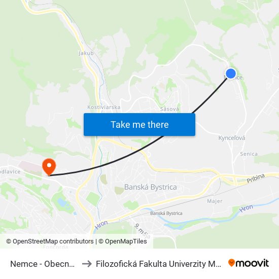 Nemce - Obecný Úrad to Filozofická Fakulta Univerzity Mateja Bela map