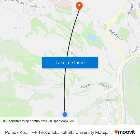 Poľná - Kosec to Filozofická Fakulta Univerzity Mateja Bela map