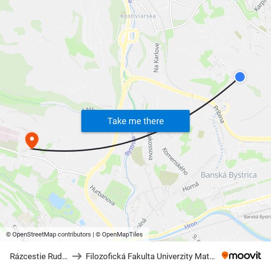 Rázcestie Rudlová to Filozofická Fakulta Univerzity Mateja Bela map