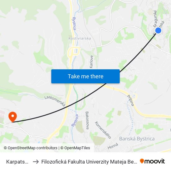 Karpatská to Filozofická Fakulta Univerzity Mateja Bela map