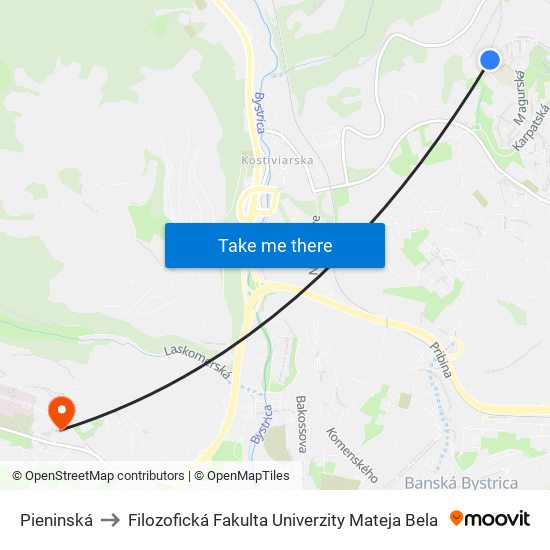 Pieninská to Filozofická Fakulta Univerzity Mateja Bela map