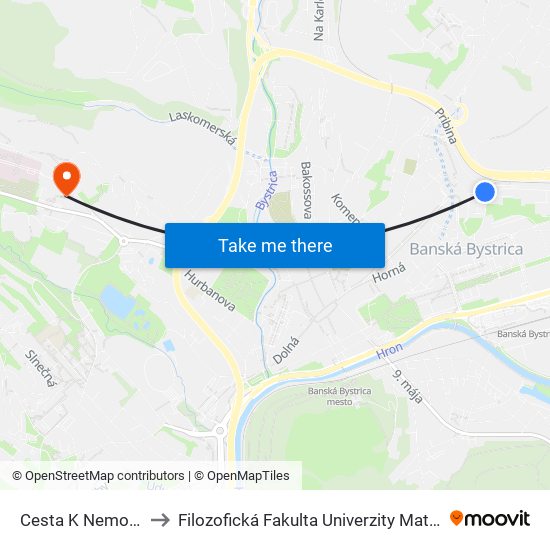 Cesta K Nemocnici to Filozofická Fakulta Univerzity Mateja Bela map