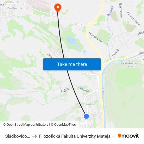 Sládkovičova to Filozofická Fakulta Univerzity Mateja Bela map