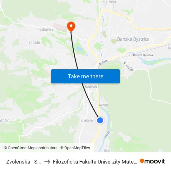 Zvolenská - Stred to Filozofická Fakulta Univerzity Mateja Bela map