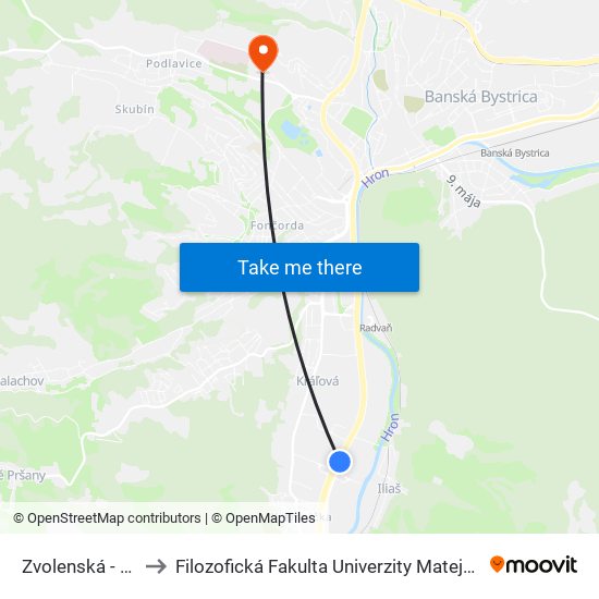 Zvolenská - Juh to Filozofická Fakulta Univerzity Mateja Bela map