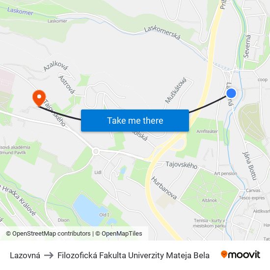 Lazovná to Filozofická Fakulta Univerzity Mateja Bela map