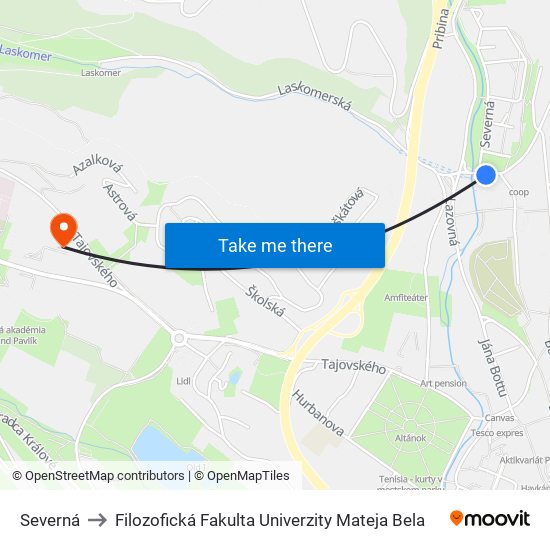 Severná to Filozofická Fakulta Univerzity Mateja Bela map