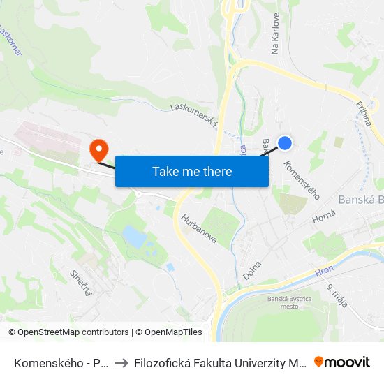 Komenského - Pf Umb to Filozofická Fakulta Univerzity Mateja Bela map