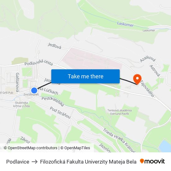 Podlavice to Filozofická Fakulta Univerzity Mateja Bela map