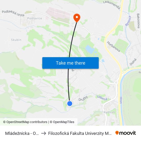 Mládežnícka - Otočka to Filozofická Fakulta Univerzity Mateja Bela map