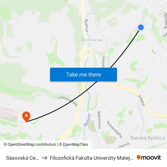 Sásovská Cesta to Filozofická Fakulta Univerzity Mateja Bela map