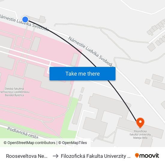 Rooseveltova Nemocnica to Filozofická Fakulta Univerzity Mateja Bela map