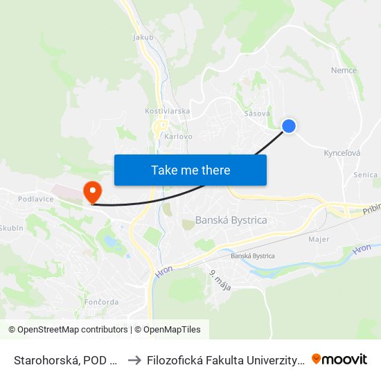 Starohorská, POD Bánošom to Filozofická Fakulta Univerzity Mateja Bela map