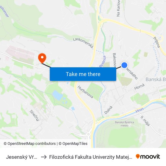 Jesenský Vŕšok to Filozofická Fakulta Univerzity Mateja Bela map