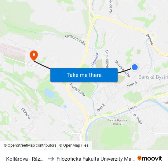 Kollárova - Rázcestie to Filozofická Fakulta Univerzity Mateja Bela map