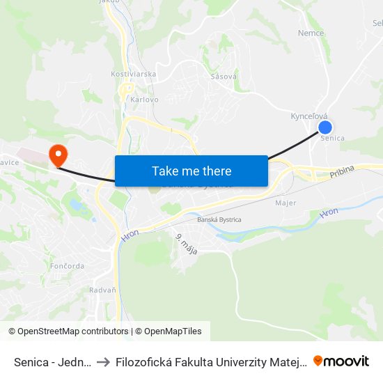 Senica - Jednota to Filozofická Fakulta Univerzity Mateja Bela map