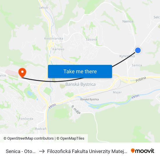 Senica - Otočka to Filozofická Fakulta Univerzity Mateja Bela map