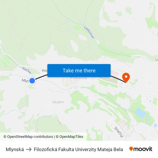 Mlynská to Filozofická Fakulta Univerzity Mateja Bela map