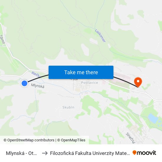 Mlynská - Otočka to Filozofická Fakulta Univerzity Mateja Bela map