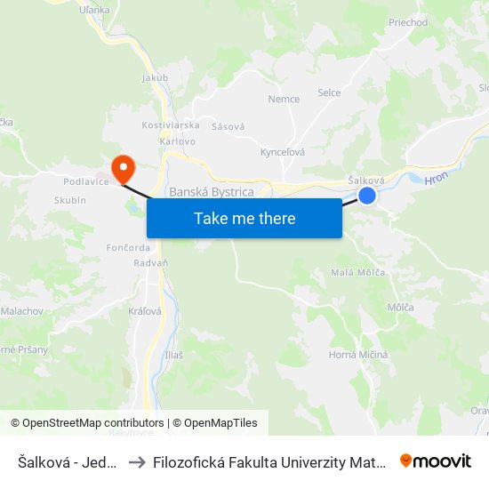 Šalková - Jednota to Filozofická Fakulta Univerzity Mateja Bela map