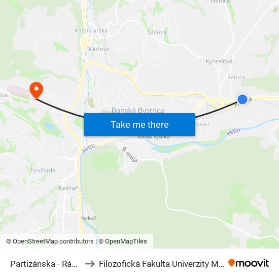 Partizánska - Rázcestie to Filozofická Fakulta Univerzity Mateja Bela map