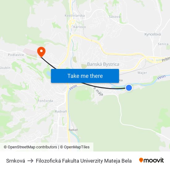 Srnková to Filozofická Fakulta Univerzity Mateja Bela map